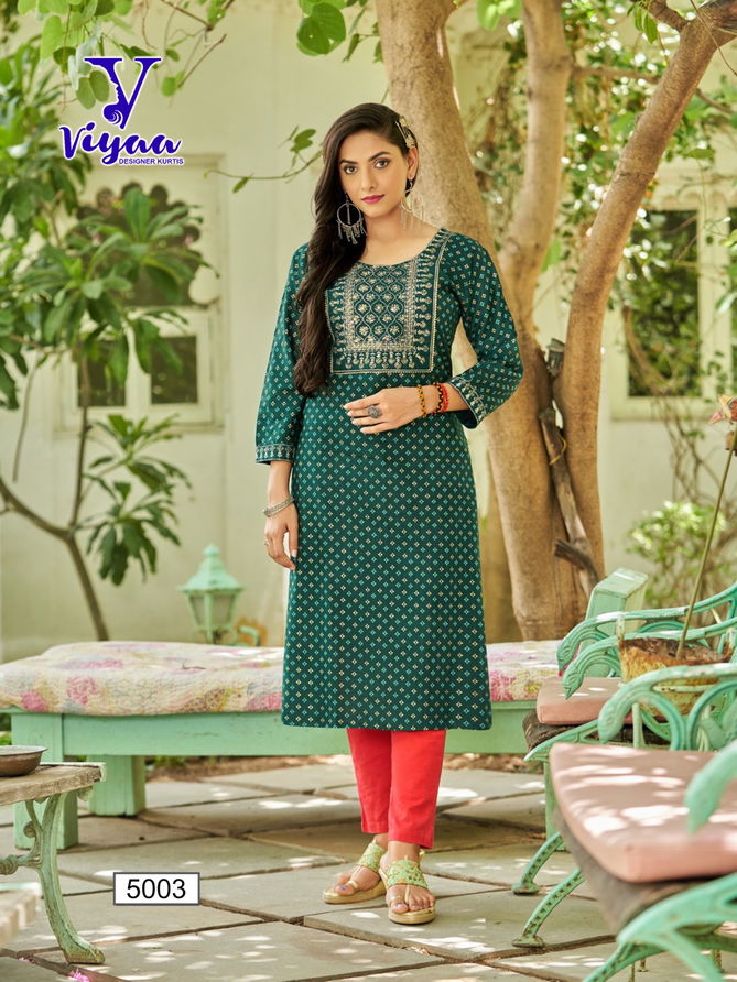 Poshak V5 By Viyaa Rayon Gold Print Kurtis Catalog